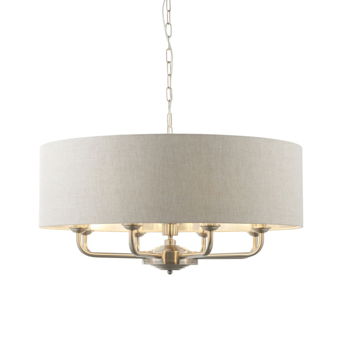 Endon Highclere 8 Light Pendant Light in Brushed Chrome with Natural Linen