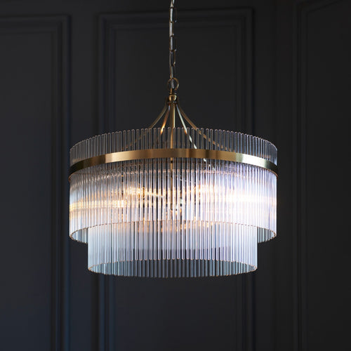 Endon Marietta 5 Light Pendant Light in Antique Brass with Clear Glass
