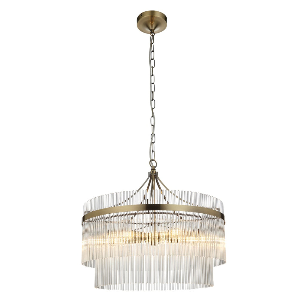 Endon Marietta 5 Light Pendant Light in Antique Brass with Clear Glass