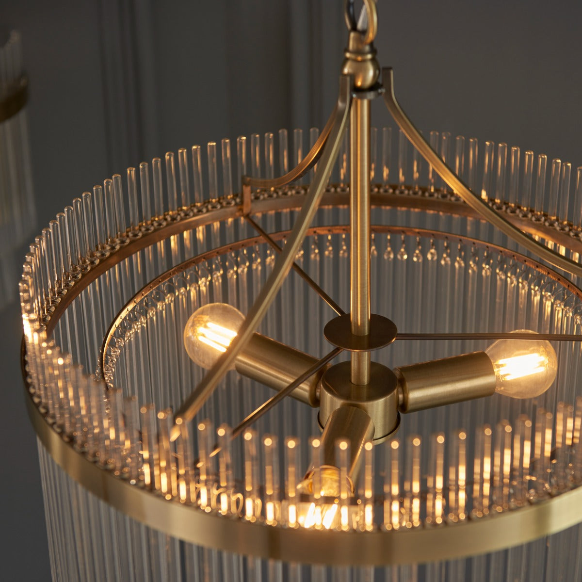 Endon Marietta 3 Light Pendant Light in Antique Brass with Clear Glass