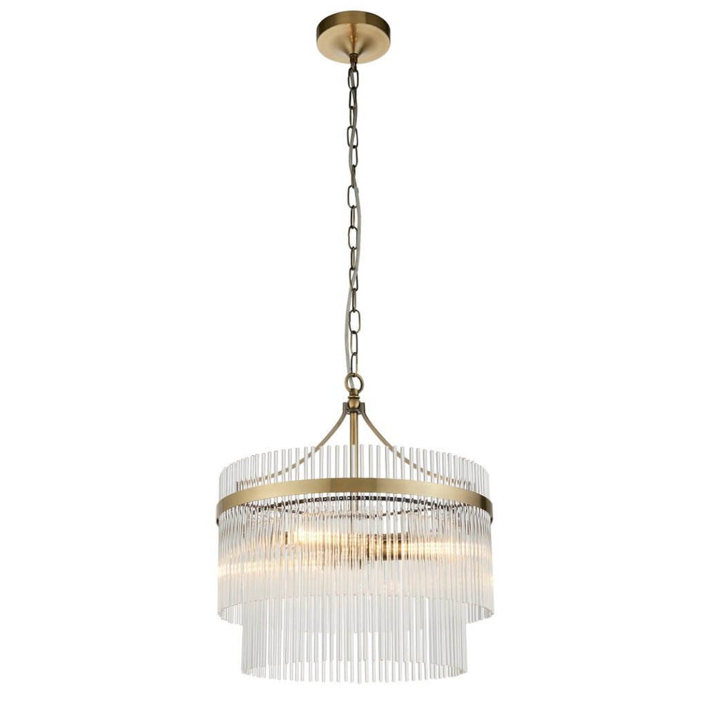 Endon Marietta 3 Light Pendant Light in Antique Brass with Clear Glass