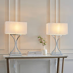 Endon Epalle Twin Pack Table Lamp Rectangular Chrome base and Cotton Mix Shade