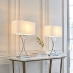 Endon Epalle Twin Pack Table Lamp Rectangular Chrome base and Cotton Mix Shade