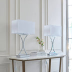 Endon Epalle Twin Pack Table Lamp Rectangular Chrome base and Cotton Mix Shade