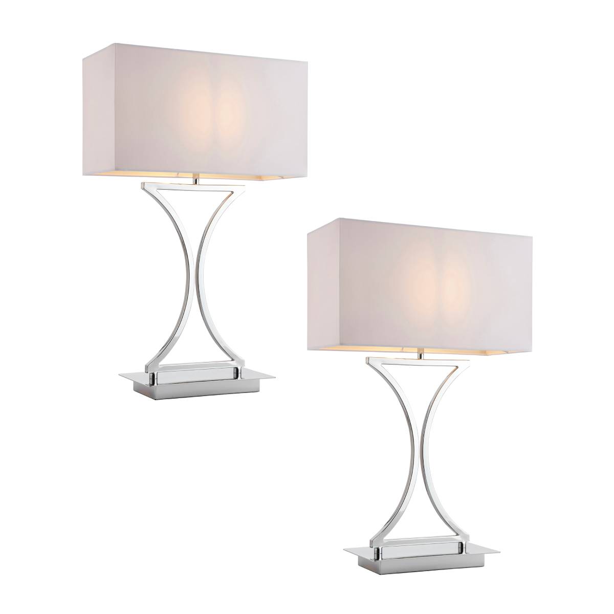 Endon Epalle Twin Pack Table Lamp Rectangular Chrome base and Cotton Mix Shade