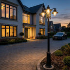 Norlys Como 3 Light Outdoor Post in Black - beside a driveway