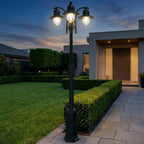 Norlys Como 3 Light Outdoor Post in Black - in a modern garden