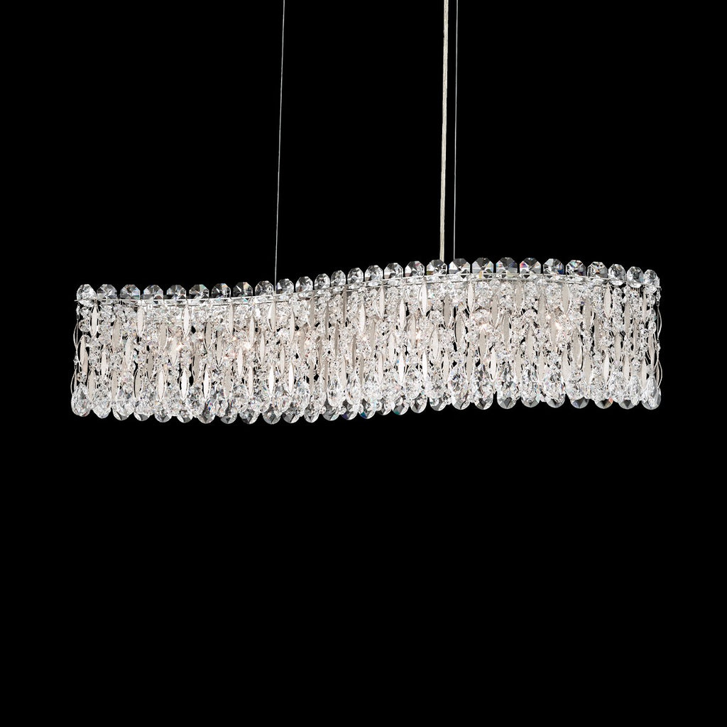 Schonbek Sarella 7 Light Bar Pendant Light with Heritage Crystal in Antique Silver