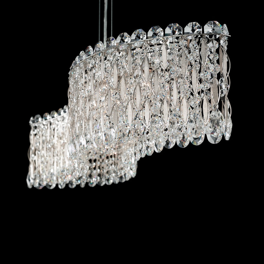 Schonbek Sarella 7 Light Bar Pendant Light with Heritage Crystal in Antique Silver