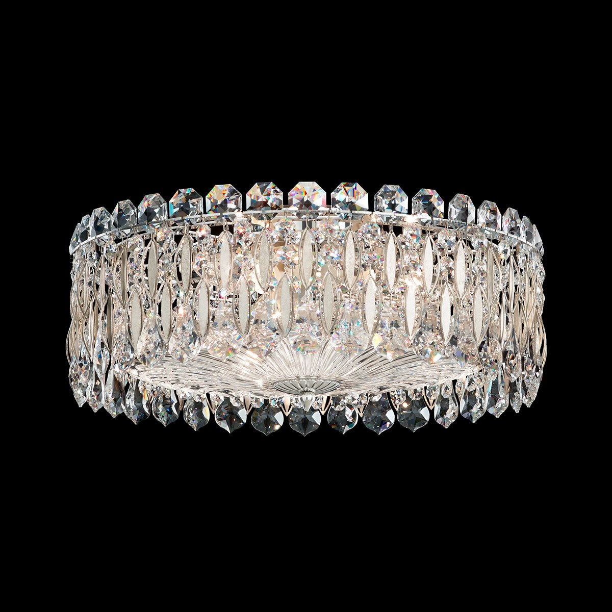 Schonbek Sarella 3 Light Flush Ceiling Light with Heritage Crystal in Antique Silver