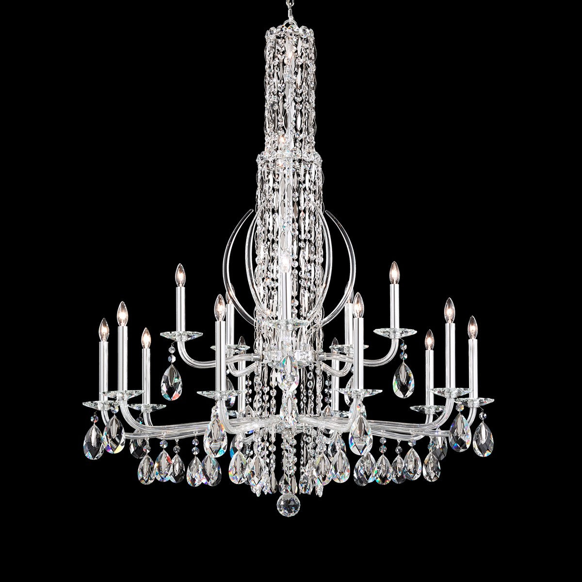 Schonbek Sarella 17 Light Chandelier with Heritage Crystal in Antique Silver