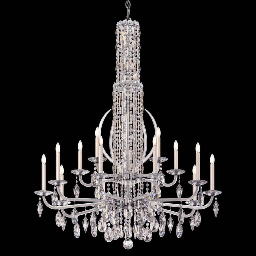 Schonbek Sarella 17 Light Chandelier with Heritage Crystal in Antique Silver