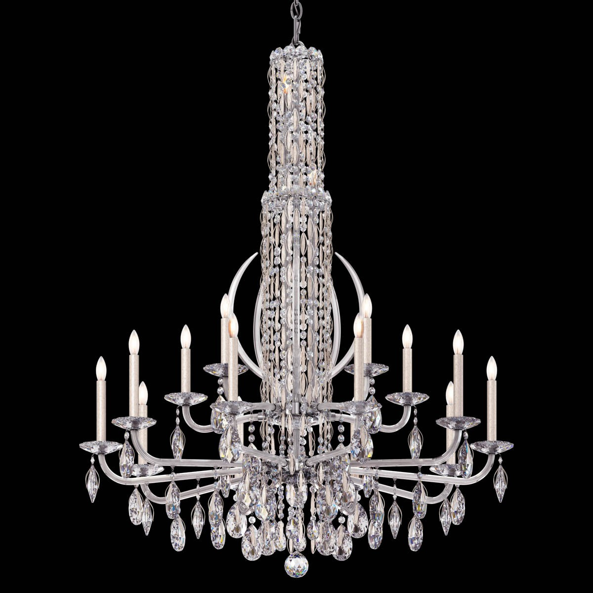 Schonbek Sarella 17 Light Chandelier with Heritage Crystal in Antique Silver