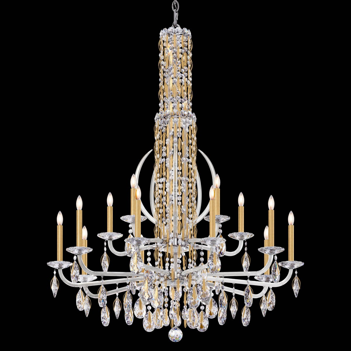 Schonbek Sarella 17 Light Chandelier with Heritage Crystal in Antique Silver