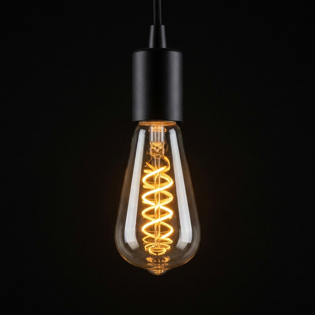 ST64 Vintage Spiral Filament LED Lamp 7W ES / E27 Cap Dimmable Extra Warm White 1800K - lit, showing the 1800K amber glow