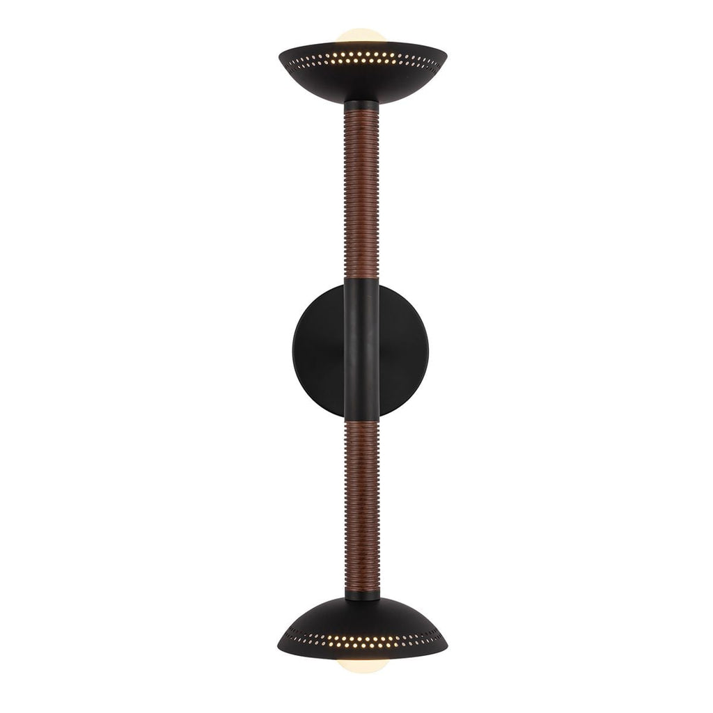 Alora Mood Arden 2 Light LED Wall Light in Matte Black and Walnut Wood Veneer