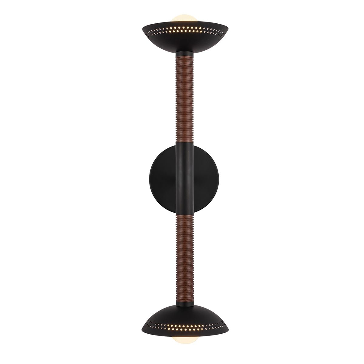 Alora Mood Arden 2 Light LED Wall Light in Matte Black and Walnut Wood Veneer