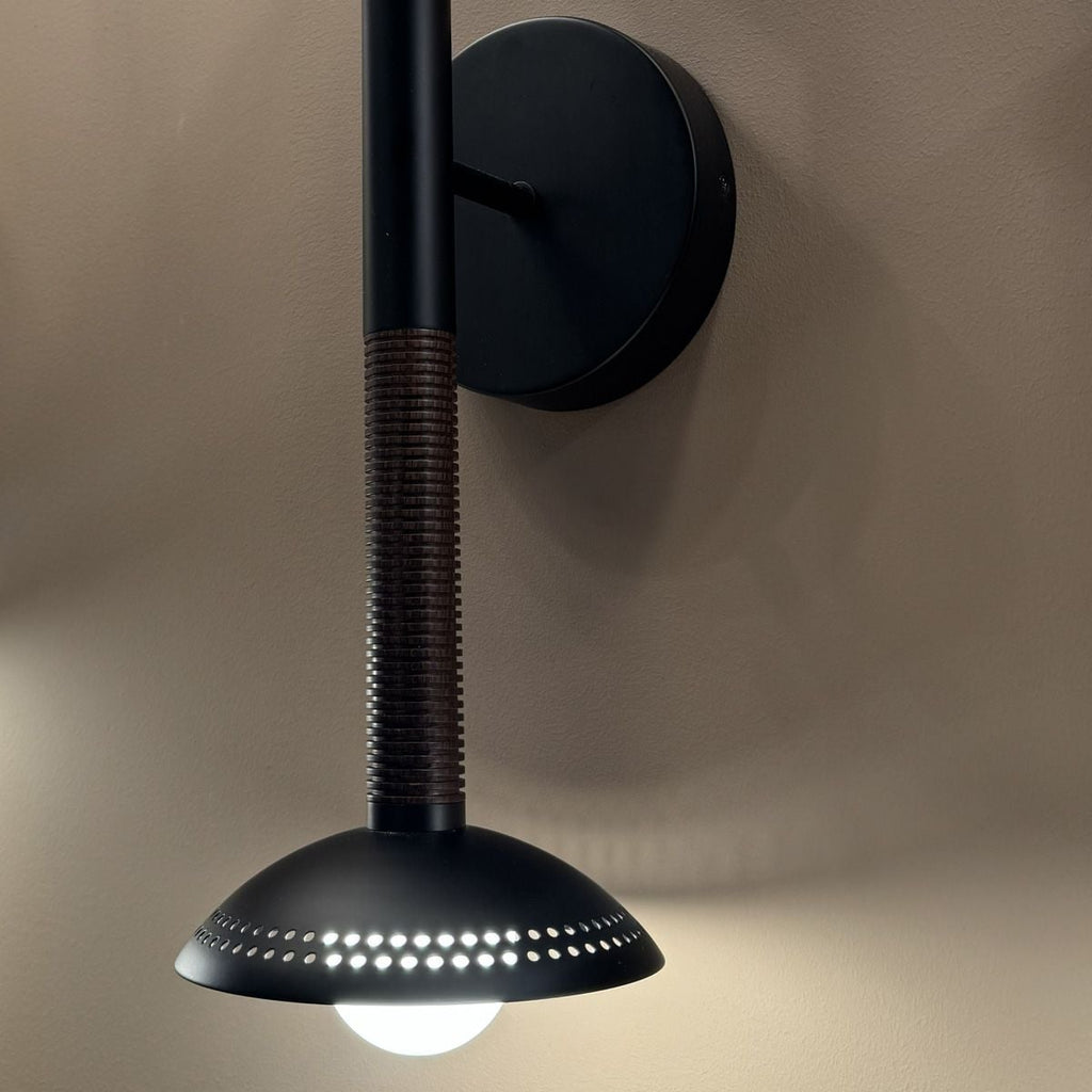 Alora Mood Arden 2 Light LED Wall Light in Matte Black and Walnut Wood Veneer