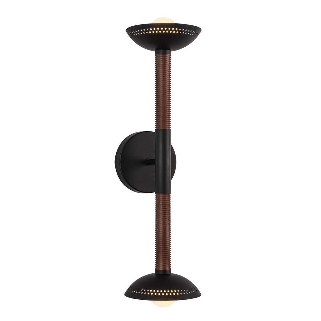 Alora Mood Arden 2 Light LED Wall Light in Matte Black and Walnut Wood Veneer
