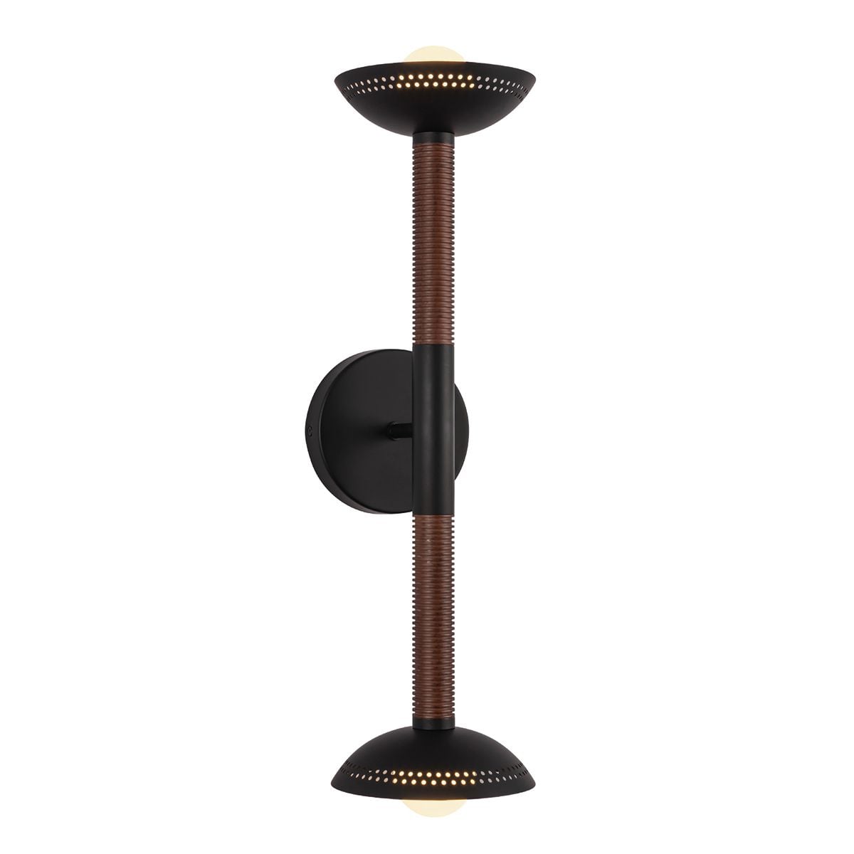 Alora Mood Arden 2 Light LED Wall Light in Matte Black and Walnut Wood Veneer