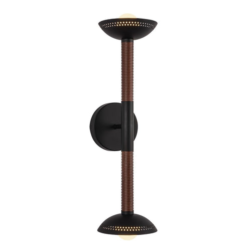 Alora Mood Arden 2 Light LED Wall Light in Matte Black and Walnut Wood Veneer