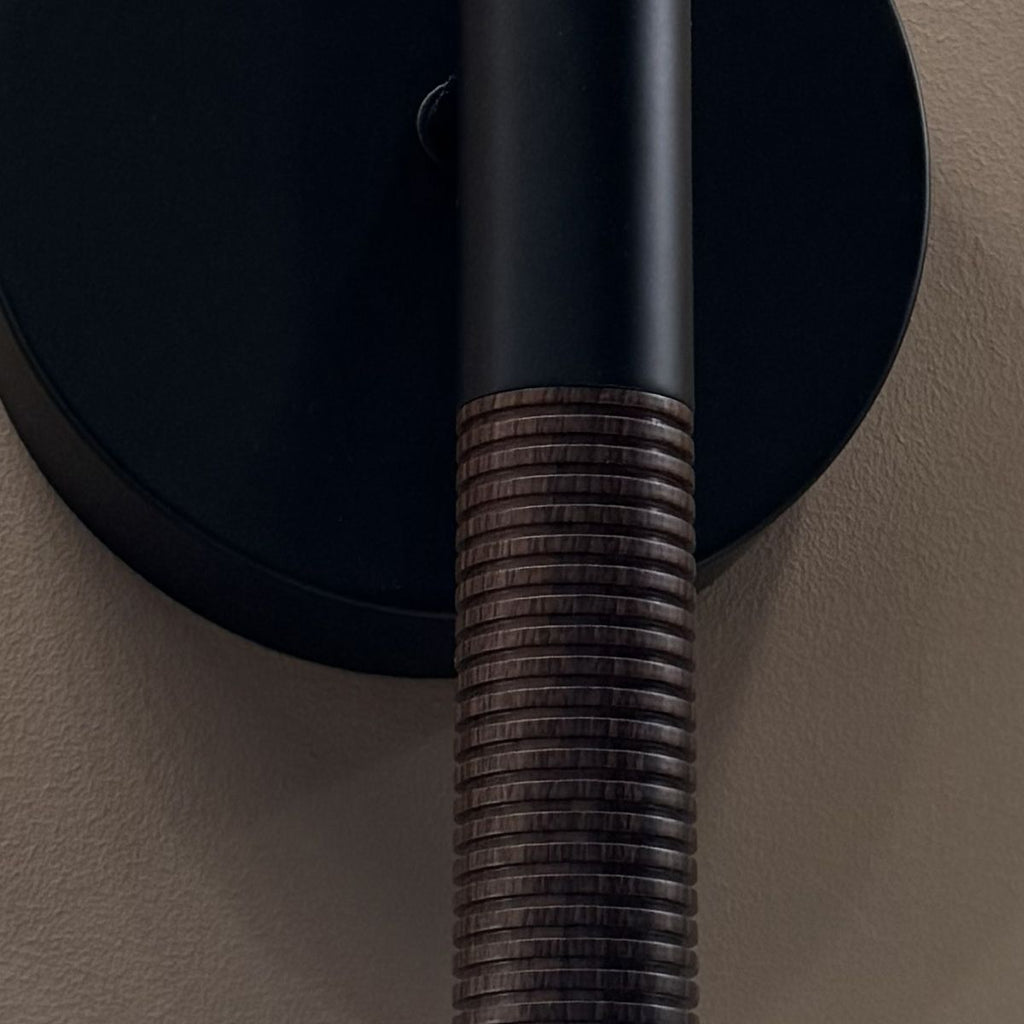Alora Mood Arden 2 Light LED Wall Light in Matte Black and Walnut Wood Veneer