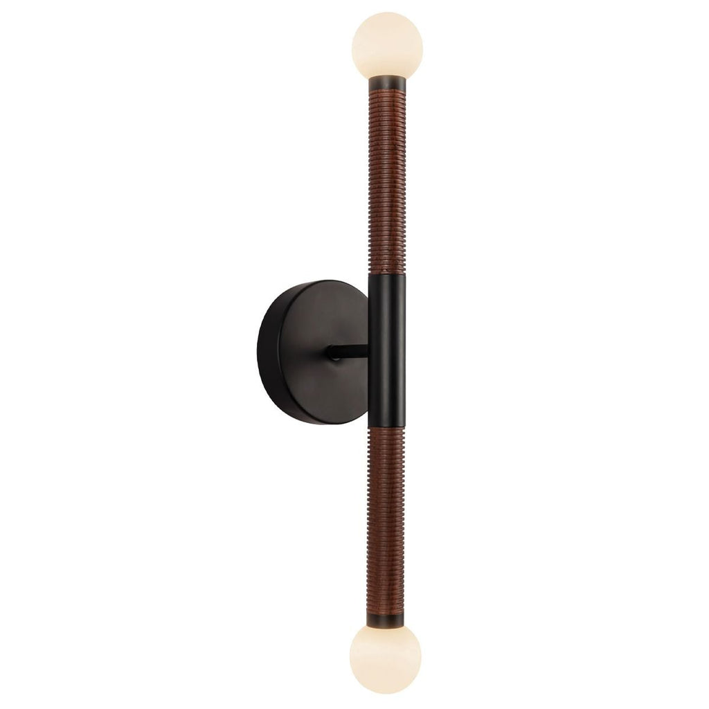 Alora Mood Arden 2 Light LED Wall Light in Matte Black and Walnut Wood Veneer