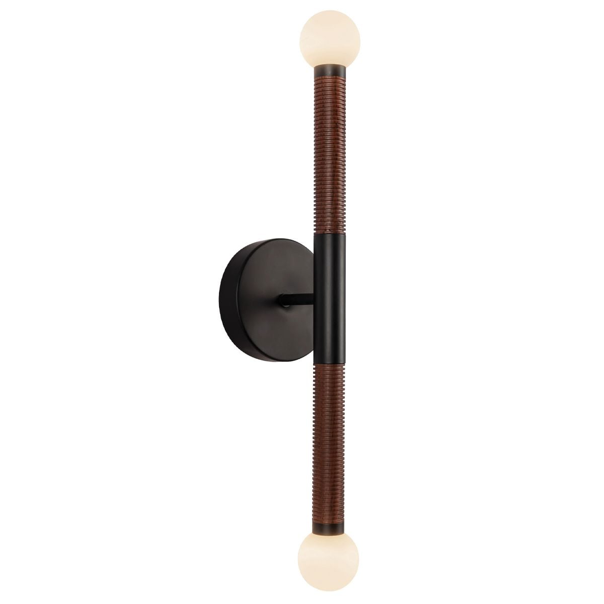 Alora Mood Arden 2 Light LED Wall Light in Matte Black and Walnut Wood Veneer