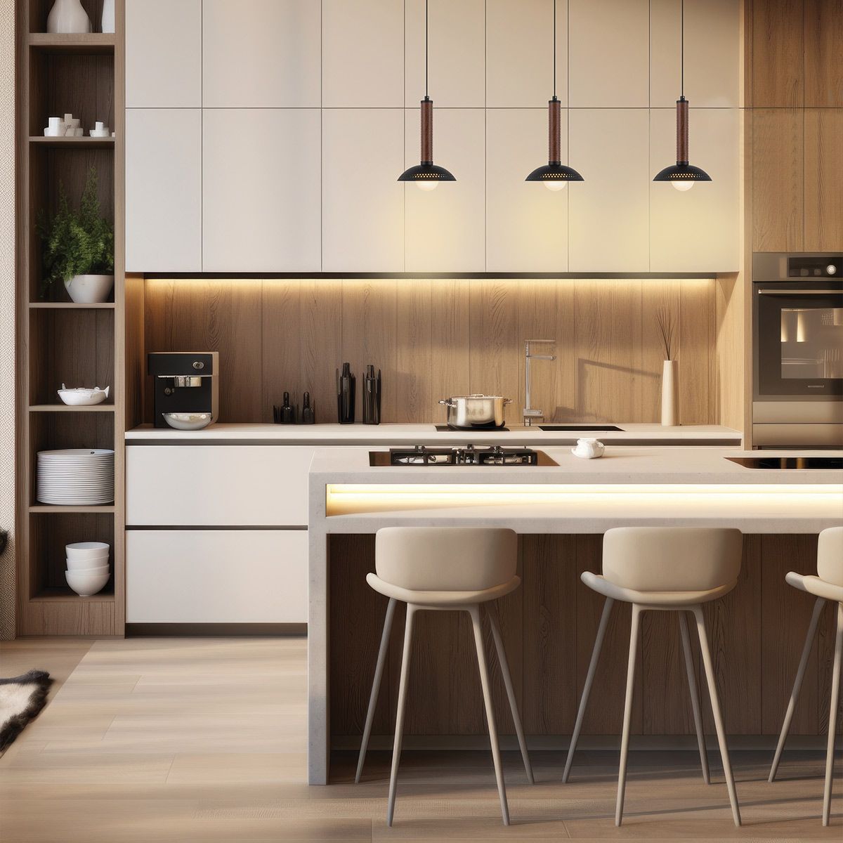 Alora Mood Arden LED Mini Pendant in Matte Black and Walnut Wood Veneer
