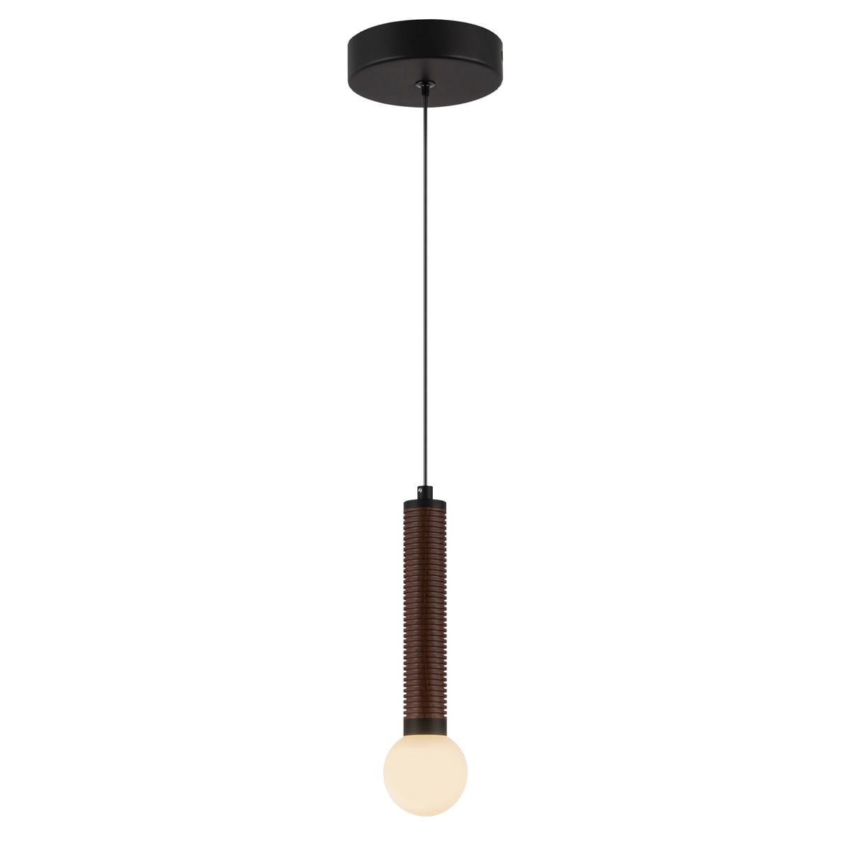 Alora Mood Arden LED Mini Pendant in Matte Black and Walnut Wood Veneer