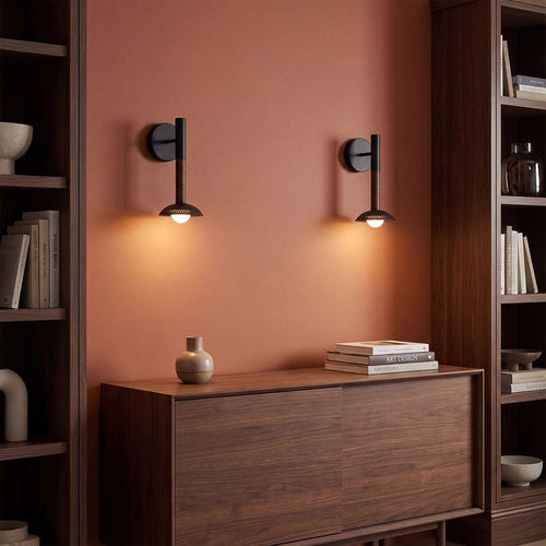 Alora Mood Arden LED Wall Light in Matte Black and Walnut Wood Veneer