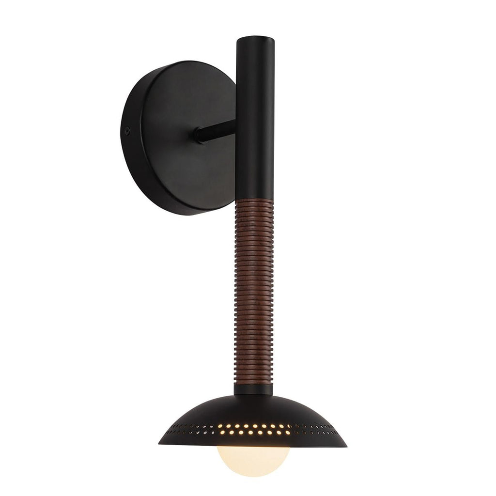 Alora Mood Arden LED Wall Light in Matte Black and Walnut Wood Veneer