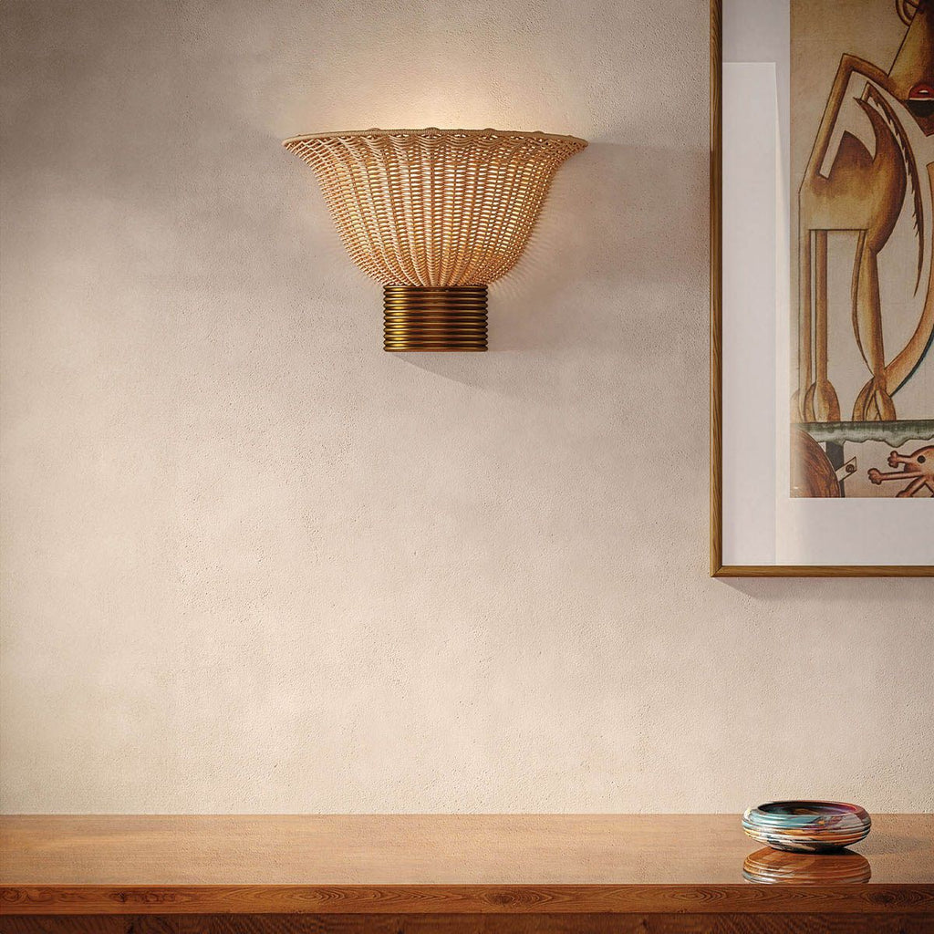 Alora Mood Kai 2 Light Wall Light in Brushed Gold & Rattan