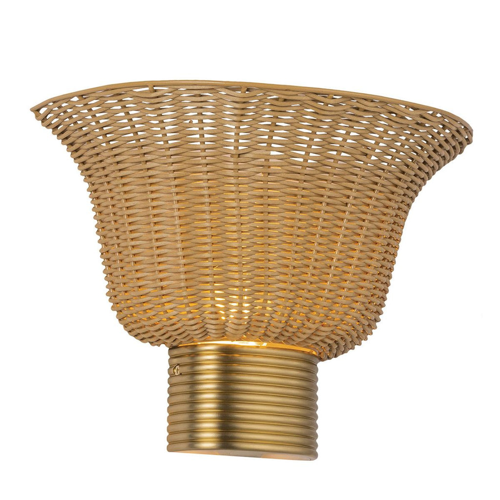 Alora Mood Kai 2 Light Wall Light in Brushed Gold & Rattan