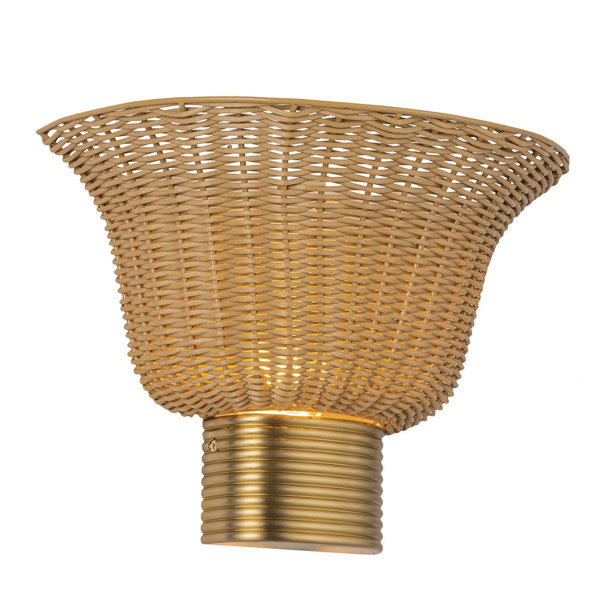 Alora Mood Kai 2 Light Wall Light in Brushed Gold & Rattan
