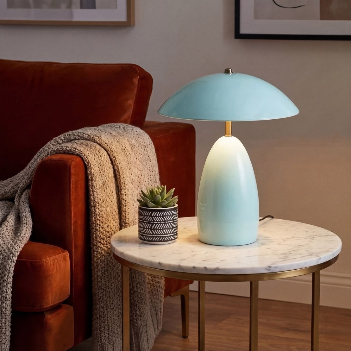 Alora Mood Poppy LED Medium Table Lamp in Cerulean Light Blue