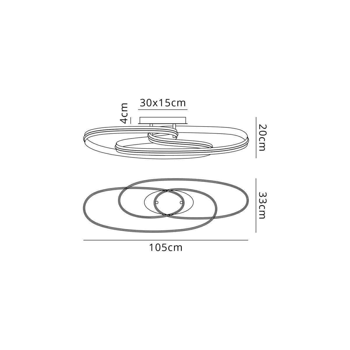 Regent Altkirch Double Loop LED Flush Ceiling Light - dimensions