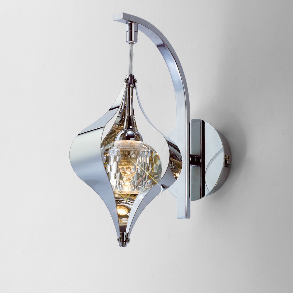 Diyas Amano 1 Light Switched Wall Light in Polished Chrome with Crystal