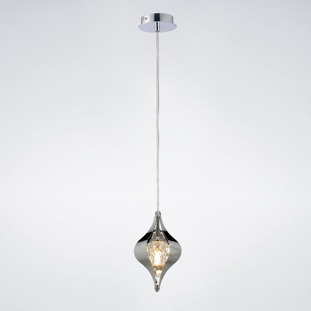 Diyas Amano 1 Light Pendant Light in Polished Chrome with Crystal