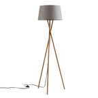 Novena Malle Tripod 1 Light Floor Lamp Solid Wood Grey Linen Shade