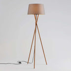 Novena Malle Tripod 1 Light Floor Lamp Solid Wood Grey Linen Shade