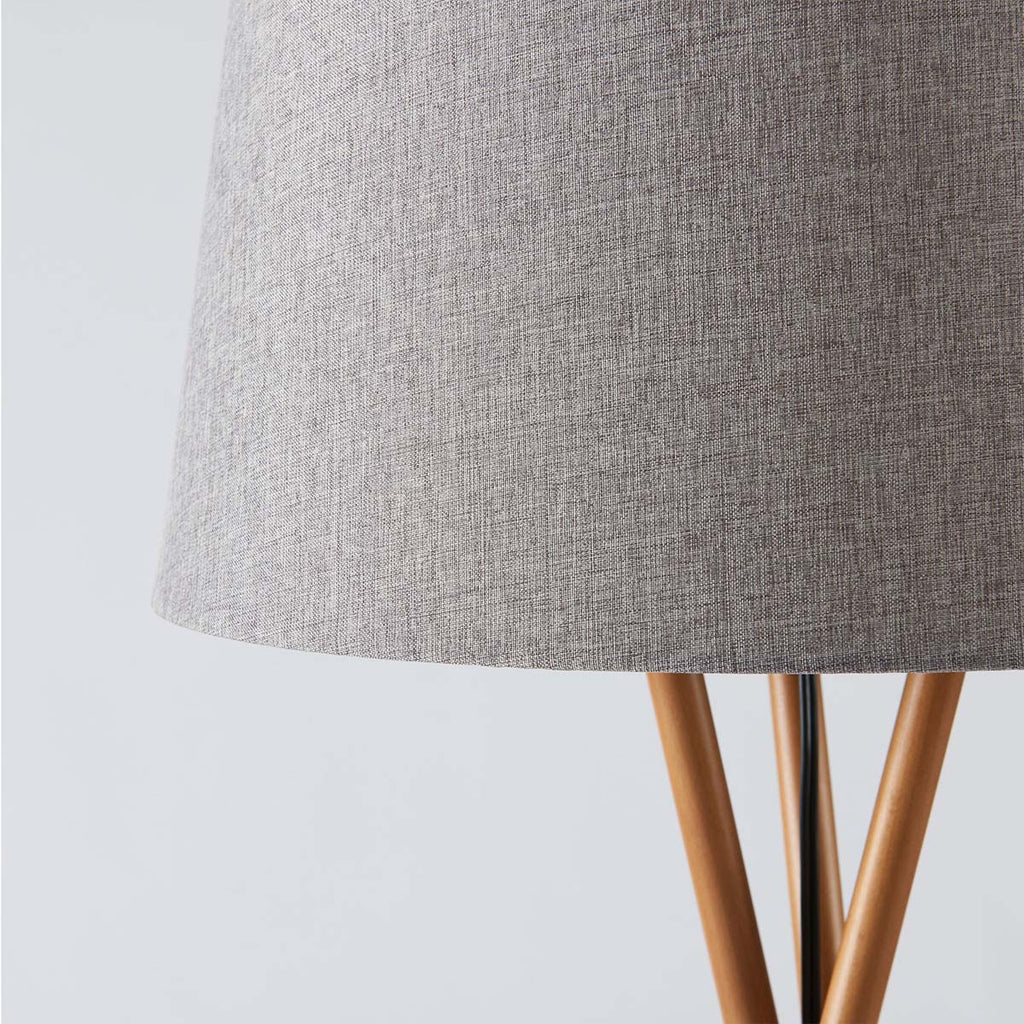 Novena Malle Tripod 1 Light Floor Lamp Solid Wood Grey Linen Shade