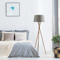 Novena Malle Tripod 1 Light Floor Lamp Solid Wood Grey Linen Shade