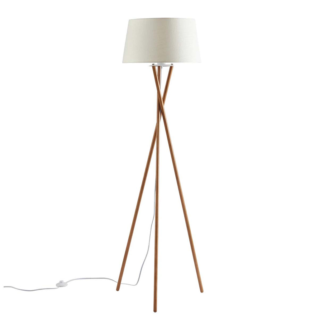 Novena Malle Tripod Floor Lamp Solid Wood White Fabric Shade
