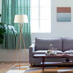 Novena Malle Tripod Floor Lamp Solid Wood White Fabric Shade