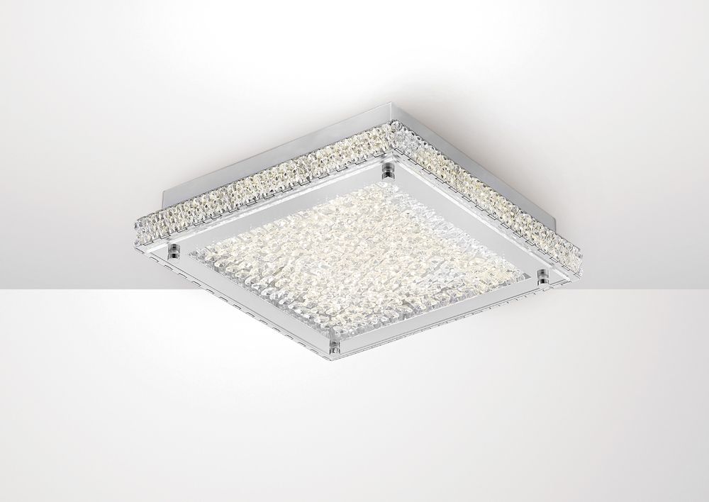 Diyas Amelia Small Flush Ceiling Light in Stainless Steel with Crystal