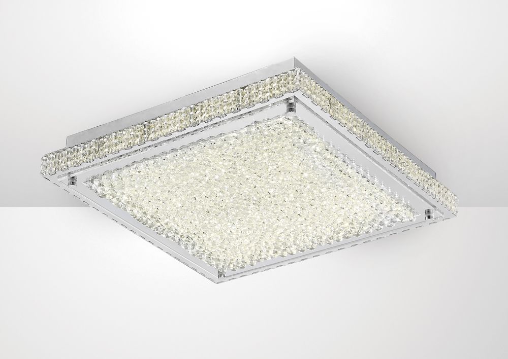Diyas Amelia Flush Ceiling Light in Stainless Steel with Crystal