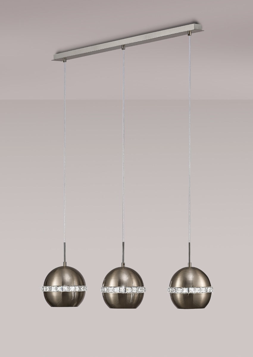 Diyas Andrea 3 Light Linear Pendant Light in Satin Nickel with Crystal