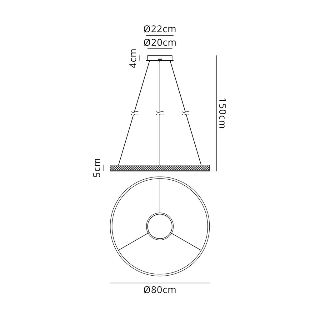 Regent Annevoie 80cm Round Remote Control LED Pendant Light - dimensions