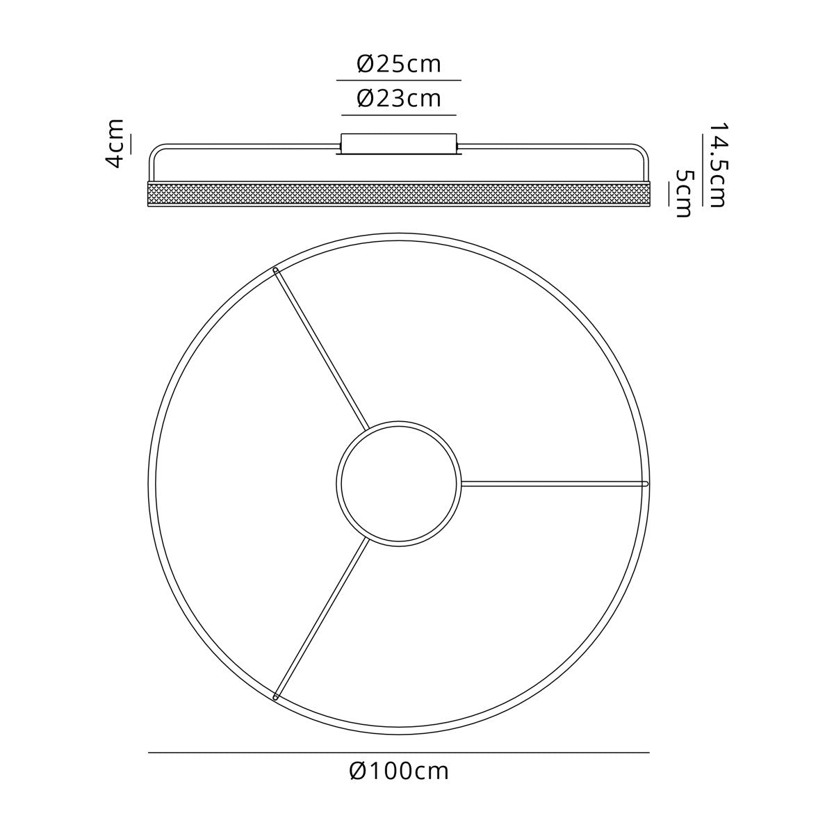 Regent Annevoie 1m Round LED Ceiling Light - dimensions